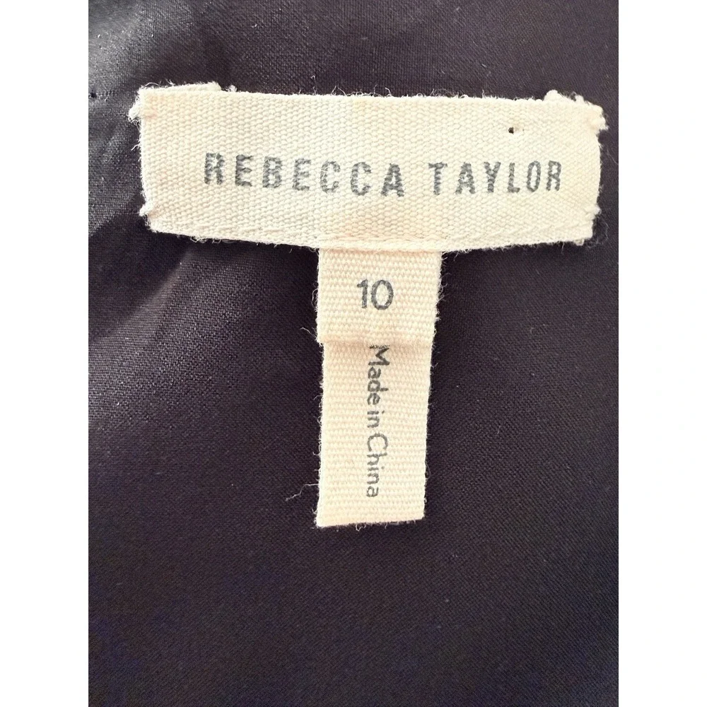 Rebecca Taylor Dress 10 Black Textured Fit‎ Flare Ladder Lace Cap Sleeve V Neck